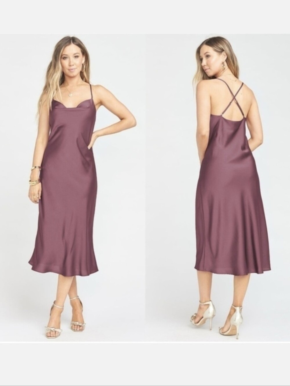 Show Me Your MuMu Verona Cowl Dress Dusty Plum Luxe Satin Wedding Bridesmaids
